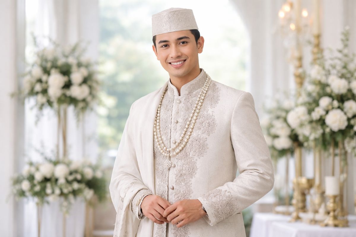 7 Inspirasi Baju Pengantin Pria Islami yang Bikin Pangling